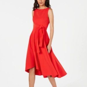 Vince Camuto - Crepe Asymmetrical Midi Dress in Red - SMALL S / SIZE 2